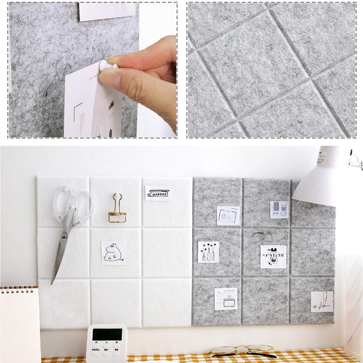 Uoisaiko Large Cork Board Felt Board Tiles for Walls with 30 Push Pins, 11.8"x11.8" Pack of 6 Pin