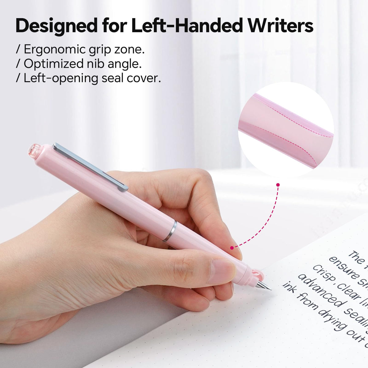 WRITECH Left Handed Fountain Pen: Fine Nib Retractable Black Ink Clictek