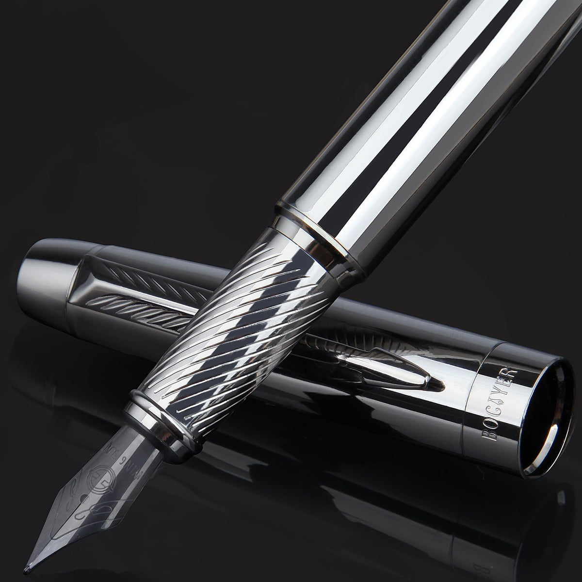 BOCIYER Fountain Pen with Fine Nib & Black Ink, Refillable & Elegant Bent Nib Design, Calligraphy
