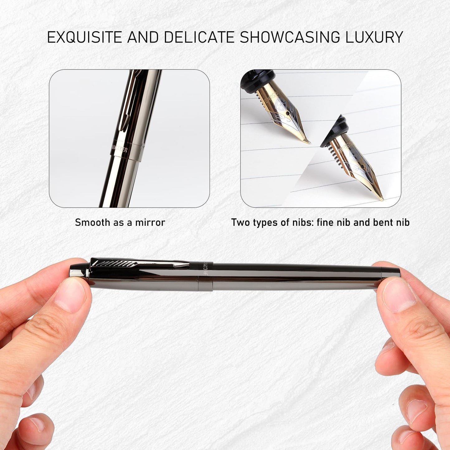 BOCIYER Fountain Pen with Fine Nib & Black Ink, Refillable & Elegant Bent Nib Design, Calligraphy