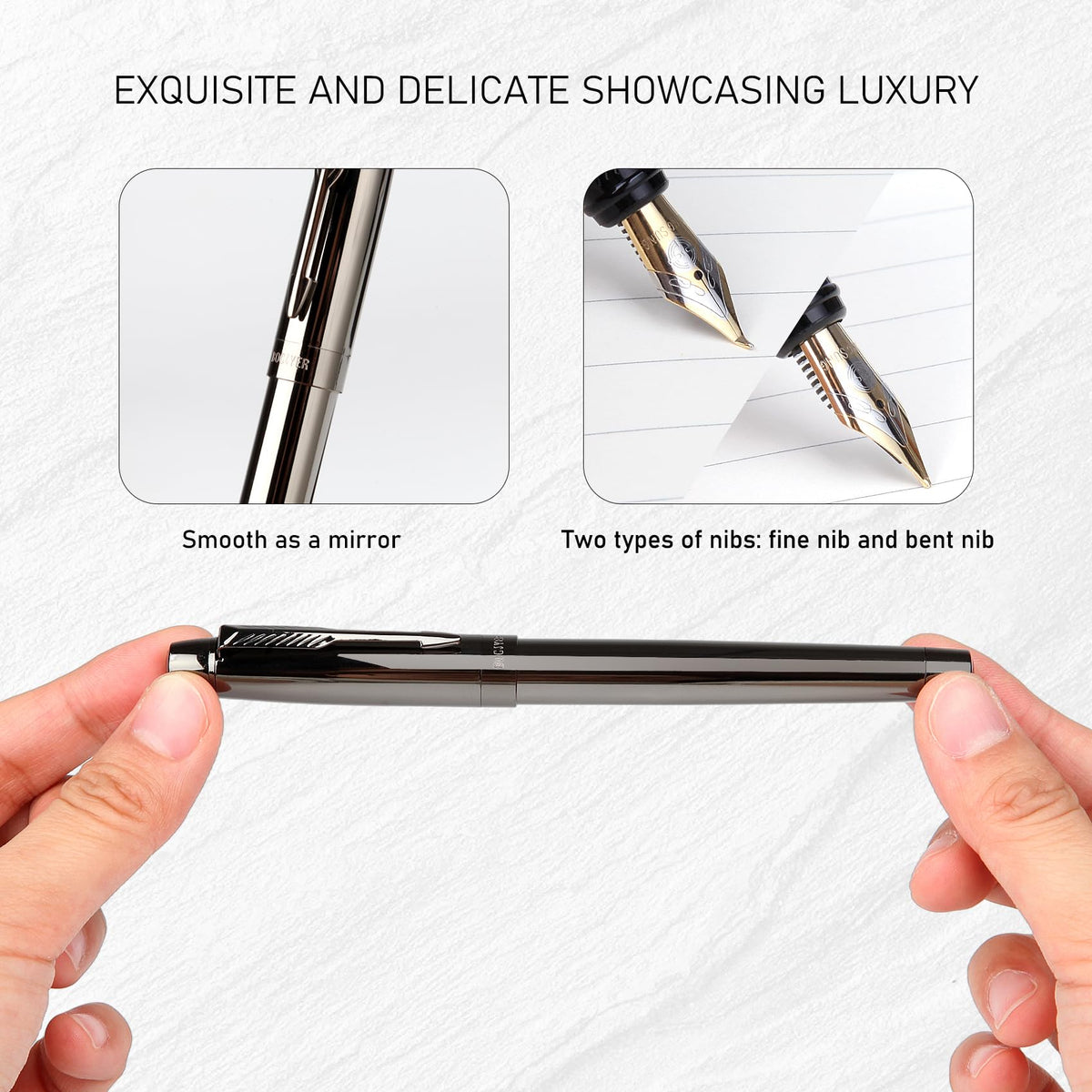 BOCIYER Fountain Pen with Fine Nib & Black Ink, Refillable & Elegant Bent Nib Design, Calligraphy