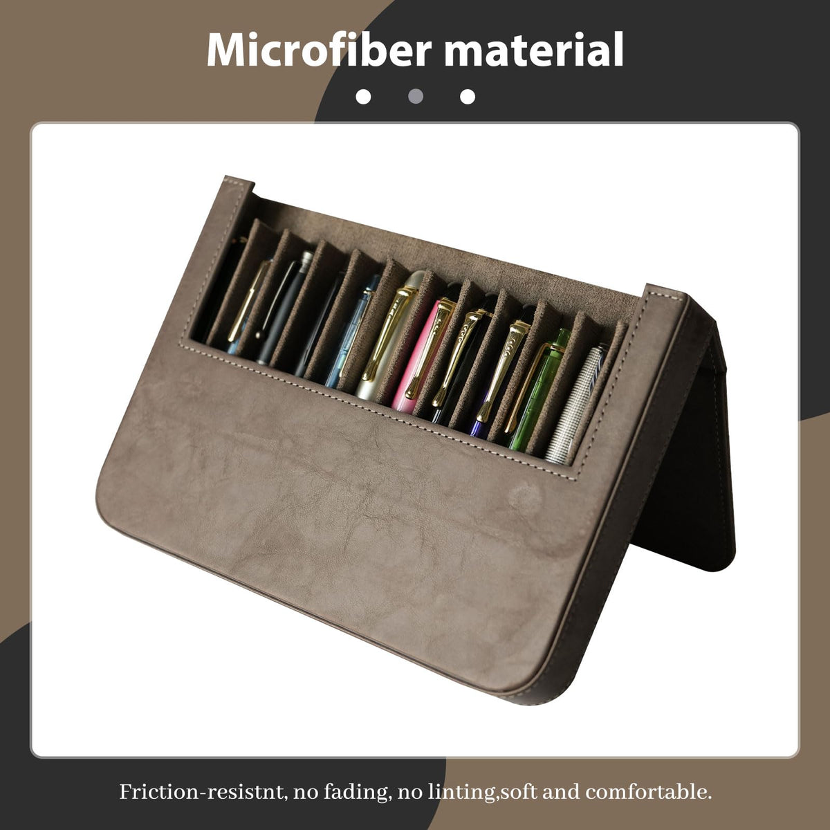 MIVLXLX PU Leather Fountain Pen Case, 12-Slot Pen Storage Tray(gray)