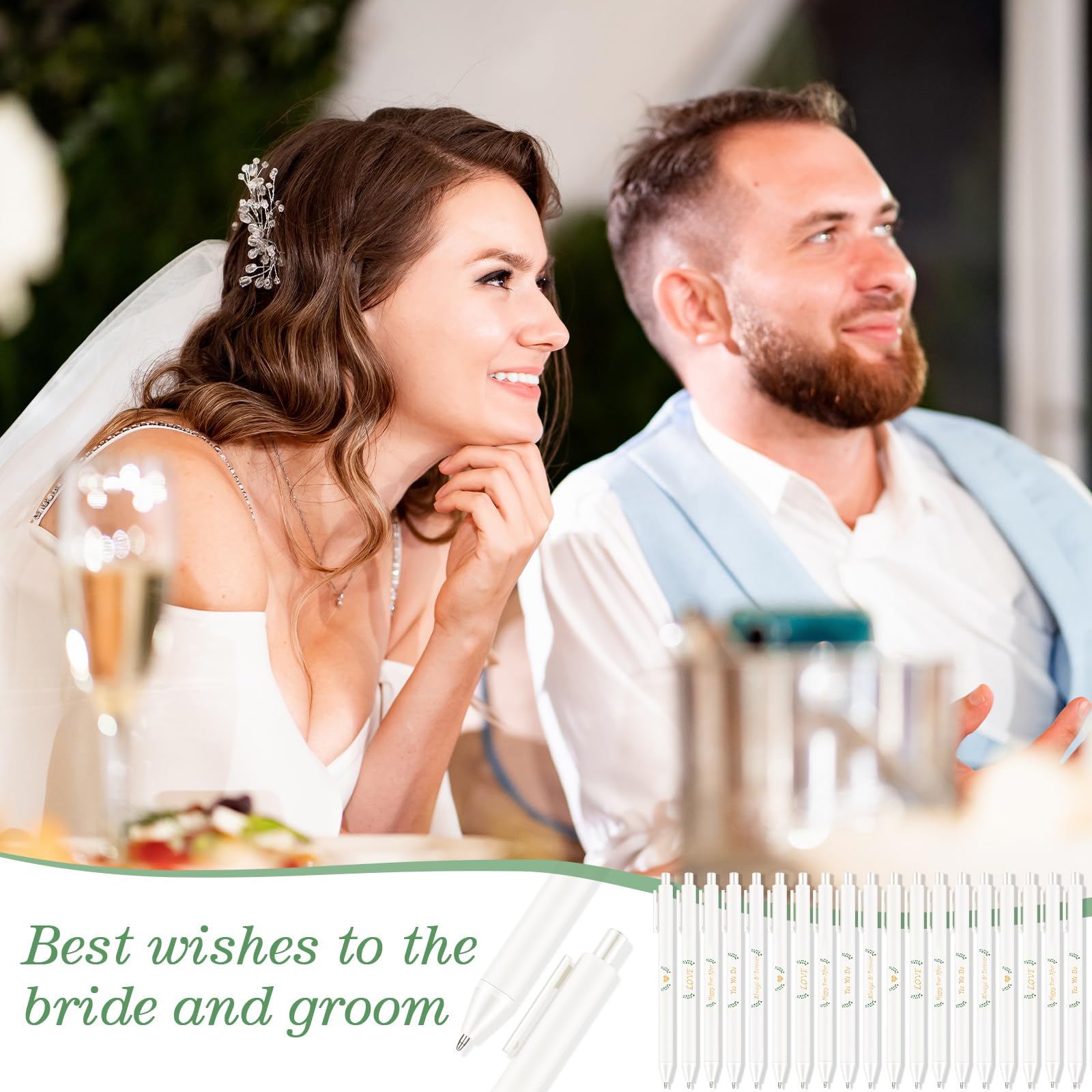 Ctosree 50 Pcs Bridal Shower Pens Wedding Pens for Guest Book Black Ink Retractable Ballpoint Pen