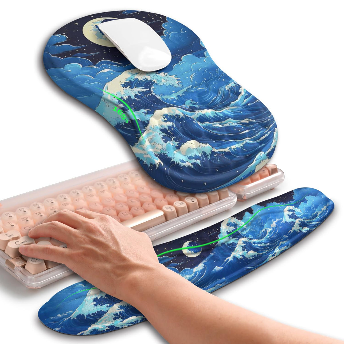 Hokafenle 2in1 Combination, Wave Keyboard Wrist Rest and Ergonomic Curvature Mouse Pad Wrist