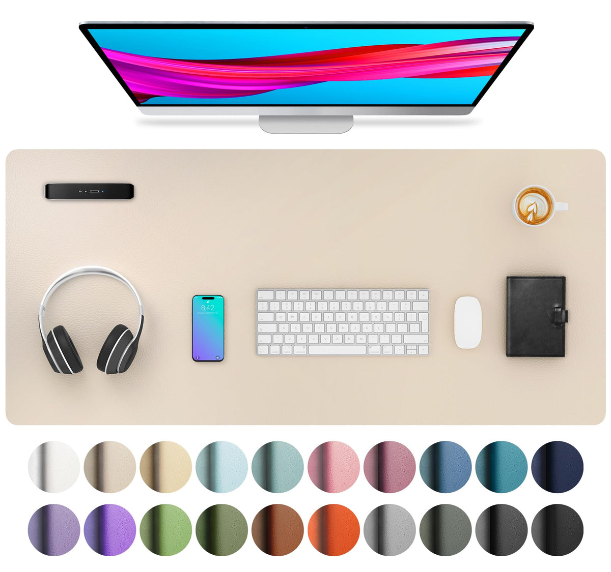 Aothia Leather Desk Pad Protector, Mouse Pad, Office Desk Mat, Non-Slip PU Leather Desk Blotter
