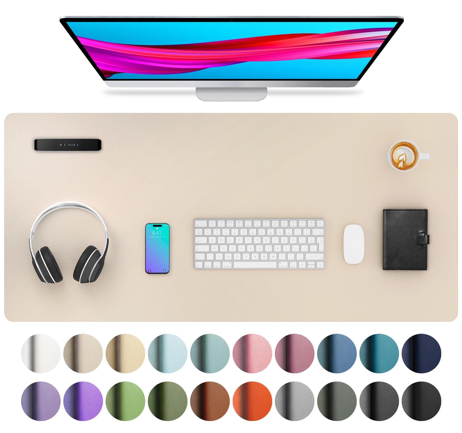 Aothia Leather Desk Pad Protector, Mouse Pad, Office Desk Mat, Non-Slip PU Leather Desk Blotter