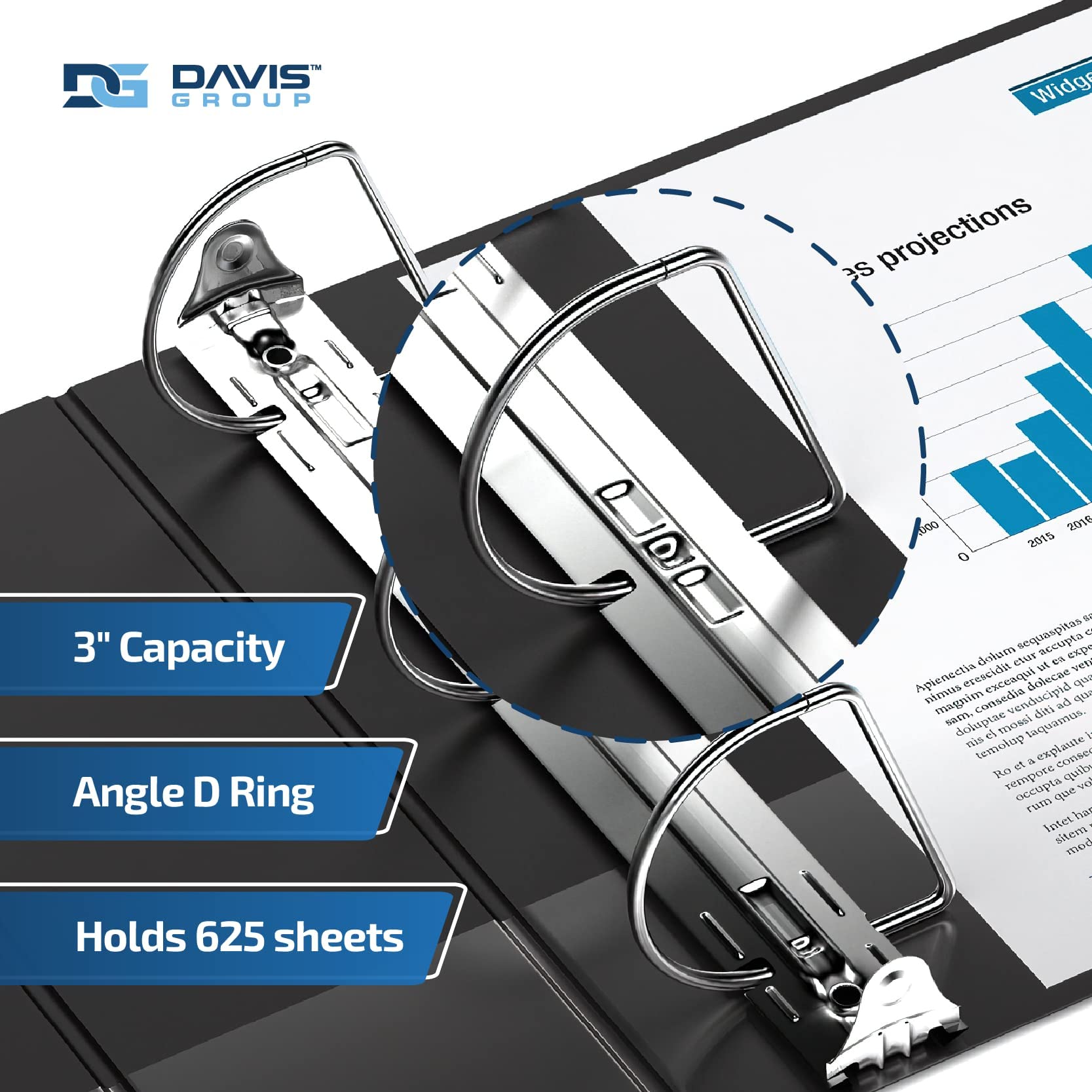 Premium Economy 3-Ring Binder, Spine Label, 3" D Rings, Black, 6 Pack