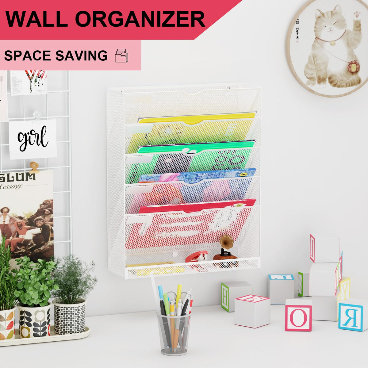 GDINDINFAN Hanging Wall File Organizer 6 Tier Wall Mounted File Holder Document Wall Organizer