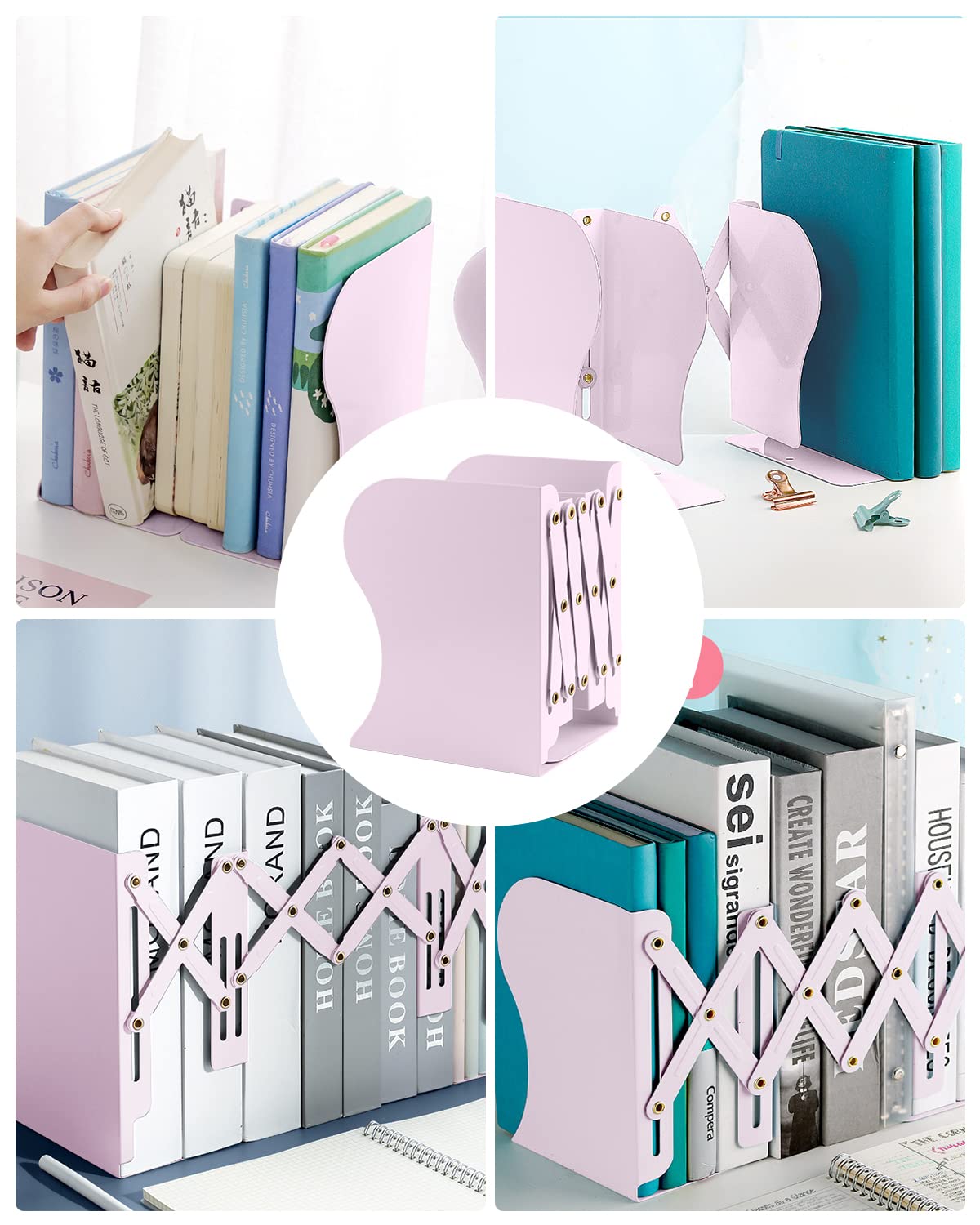 MSDADA Adjustable Bookends, Book Ends for Heavy Books, Expandable Book Organizer for Desk, Shelf