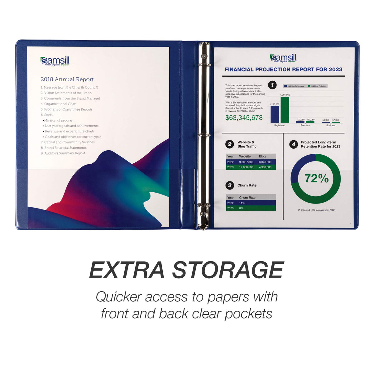 Samsill 4 Pack Durable 0.5 Inch 3 Ring Binders, Round Ring, Clear View Cover for Presentations, Blue