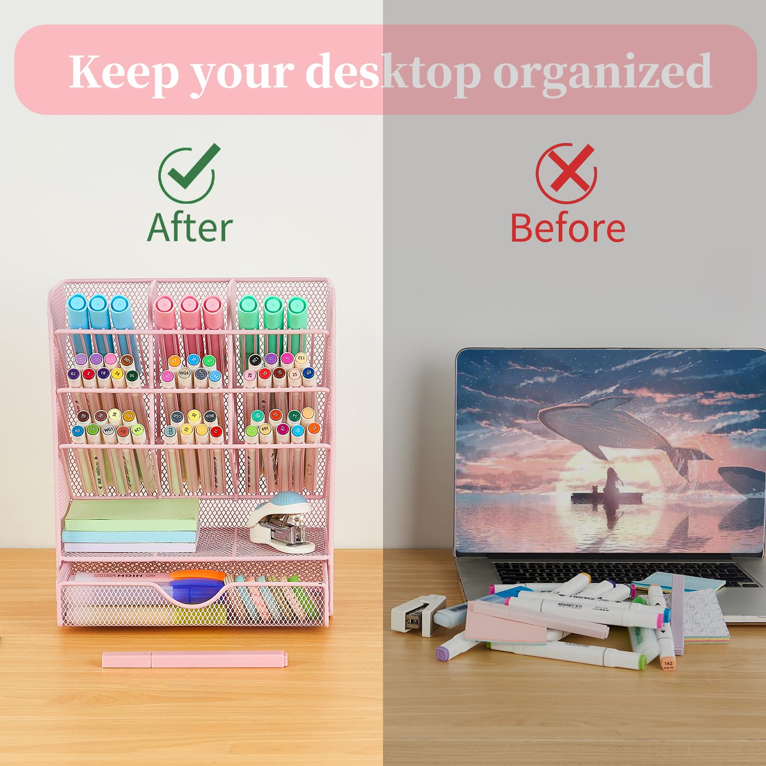 Spacrea Pen Holder Desk Organizer - Desk Organizers and Accessories, Pencil Holder with 10