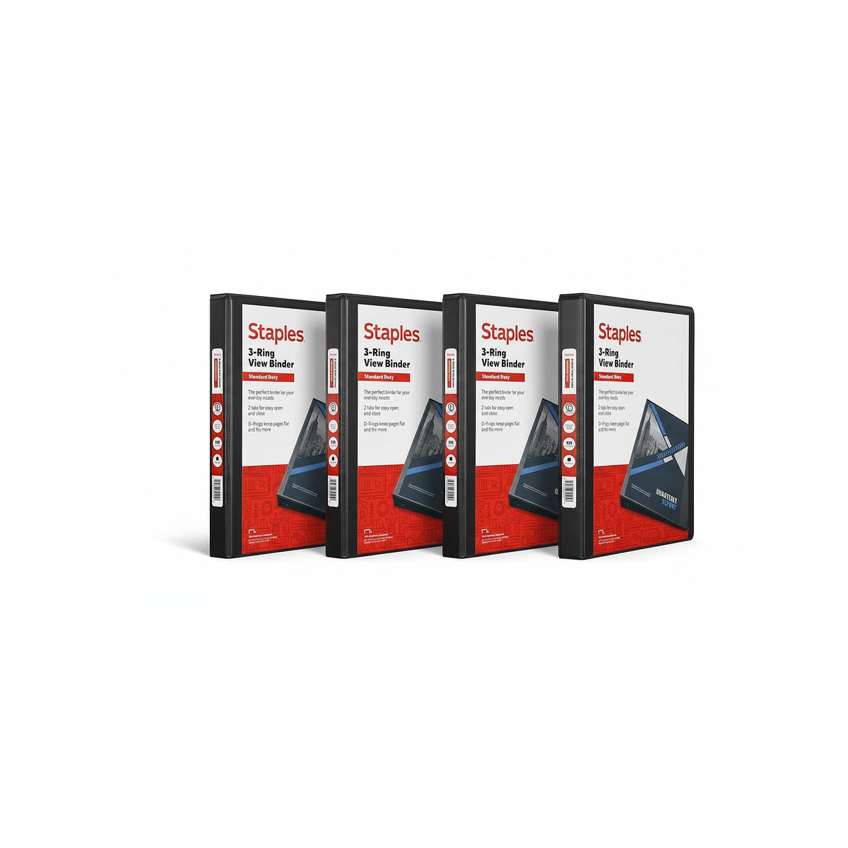 Staples 1/2" 3-Ring View Binder, D-Ring, Black, 4/Pack