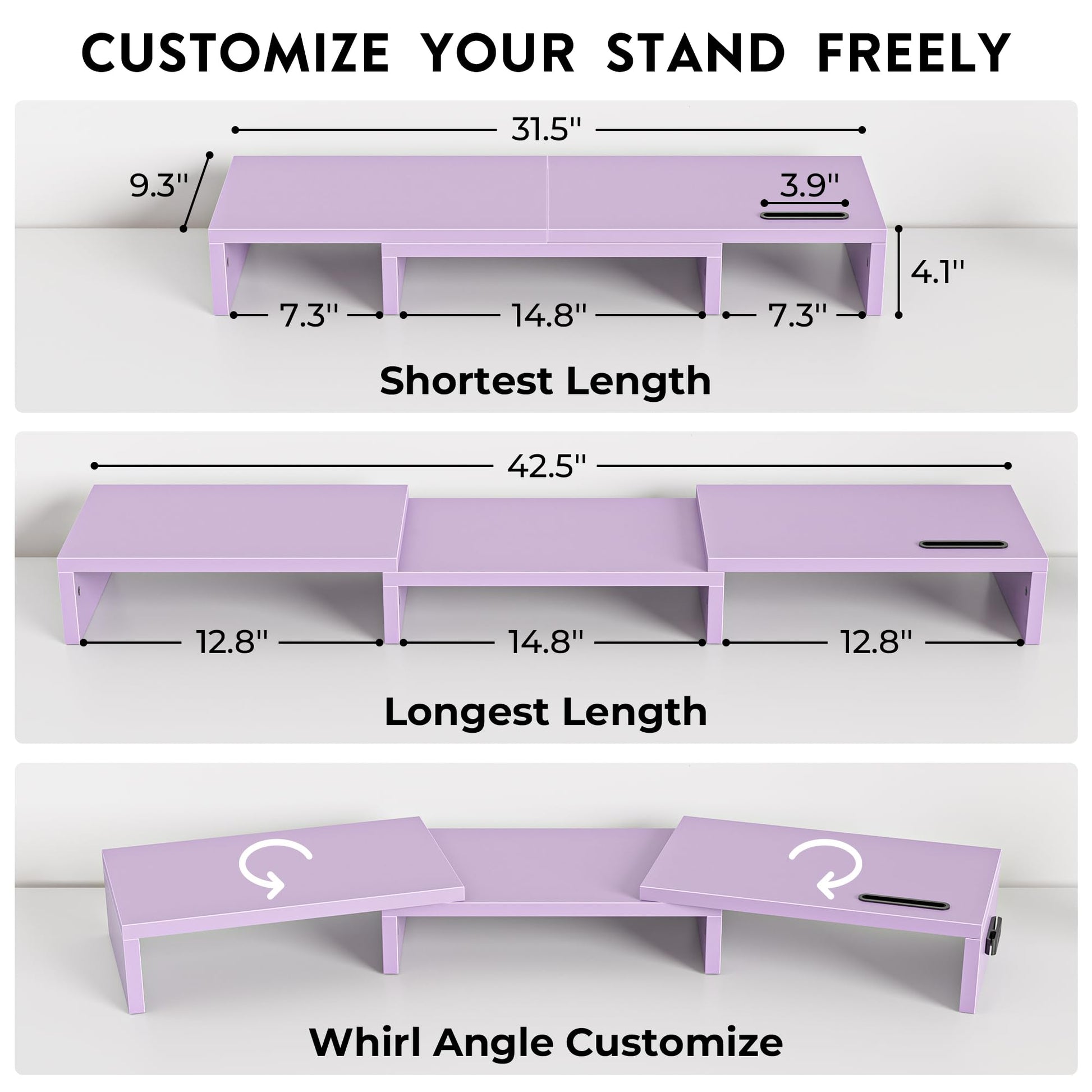 BONTEC Dual Monitor Stand Riser, Adjustable Length & Swivel Angle, Purple