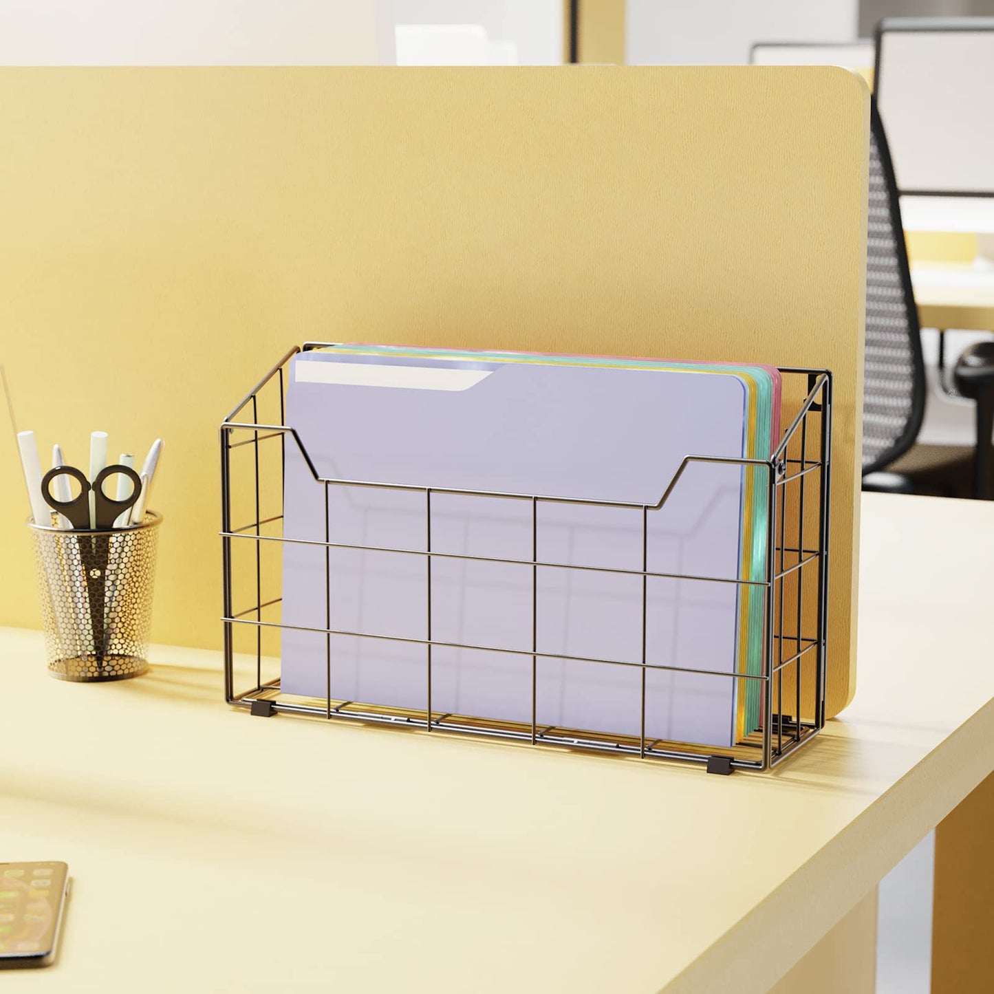 Univivi 3 Pack Wall File Organizer Rack 14 inch Hanging File Holder, Black