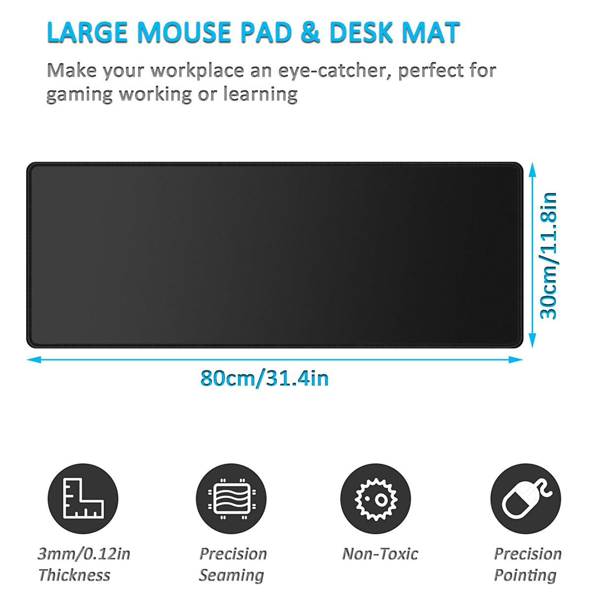 LL-COEUR XXL Black Mouse Pad Gaming Keyboard Mat Laptop Office Desk Mat (31.5" x 11.8" x 0.12")