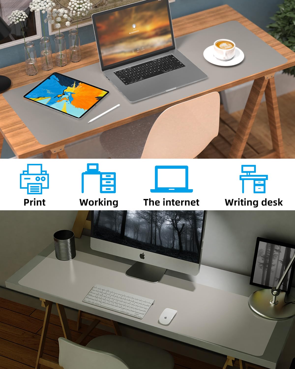 Extra Large Desk mat, Leather Desk Pad Protector,Office Desk Mat,Mouse Pad, Non-Slip Desk Blotter