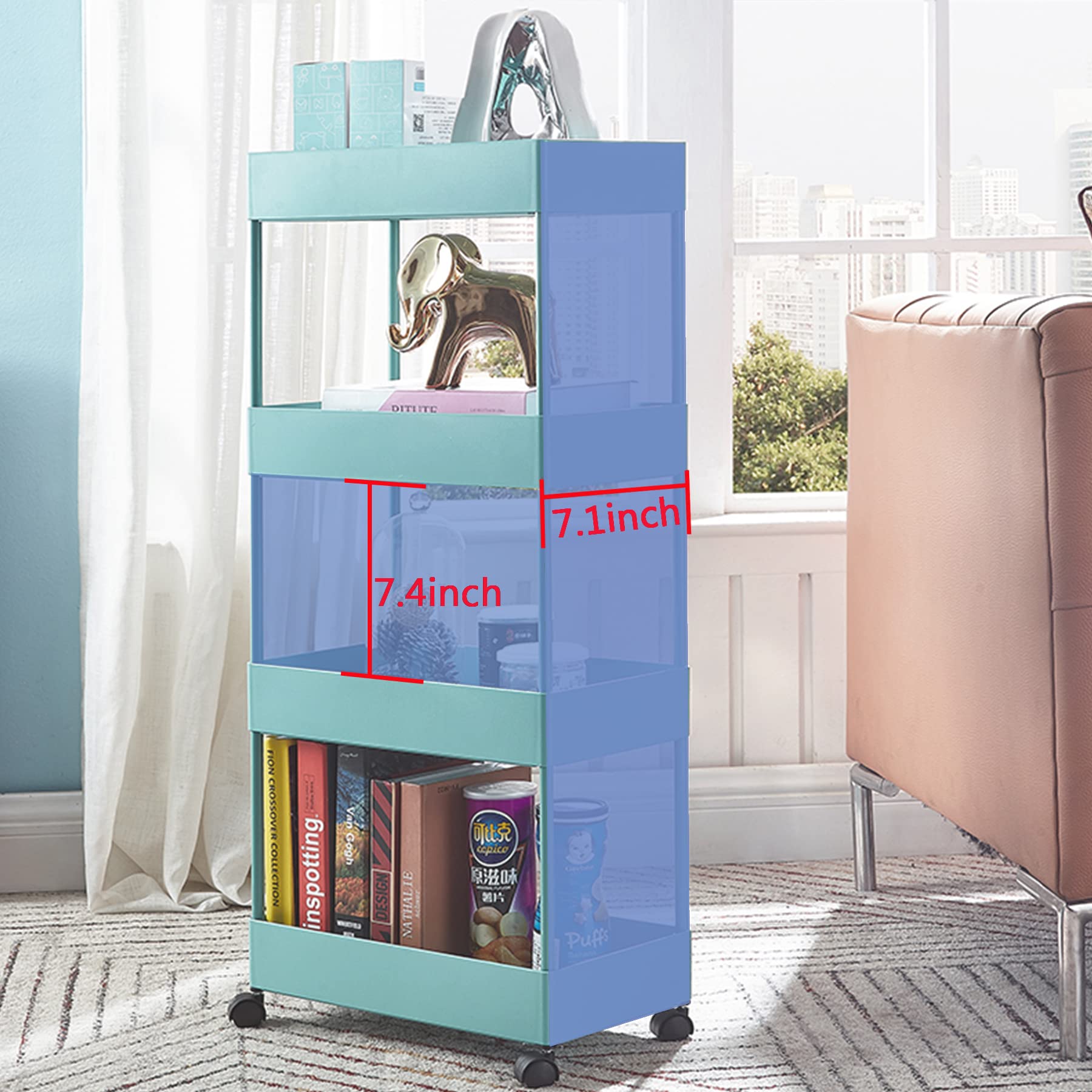 AYVANBER 4 Tier Slim Rolling Utility Kitchen Cart Bathroom Organizer for Narrow Places Multipurpose