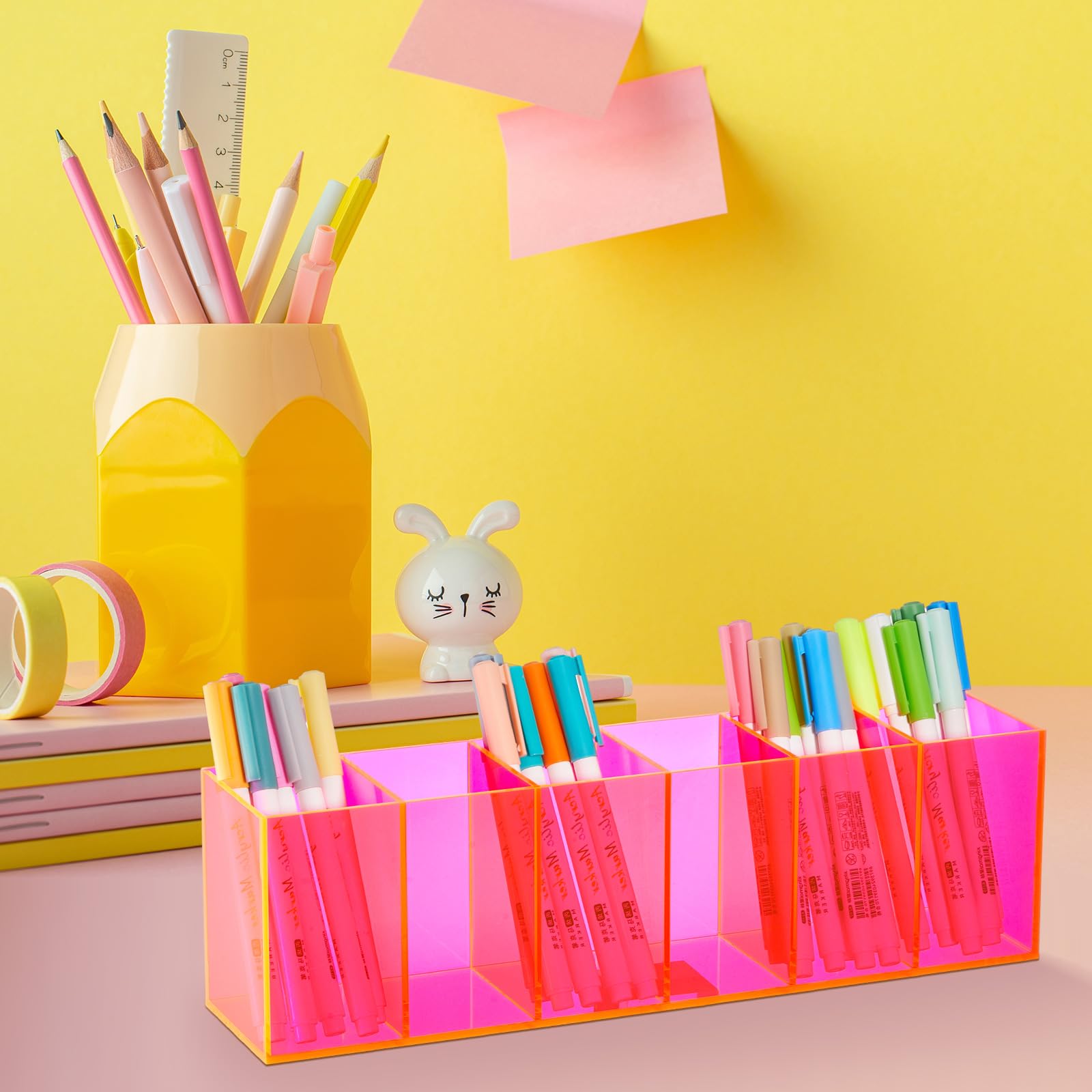 Jetec 6 Compartments Acrylic Pen Holder, Pencil Makeup Brush Holder, Pink