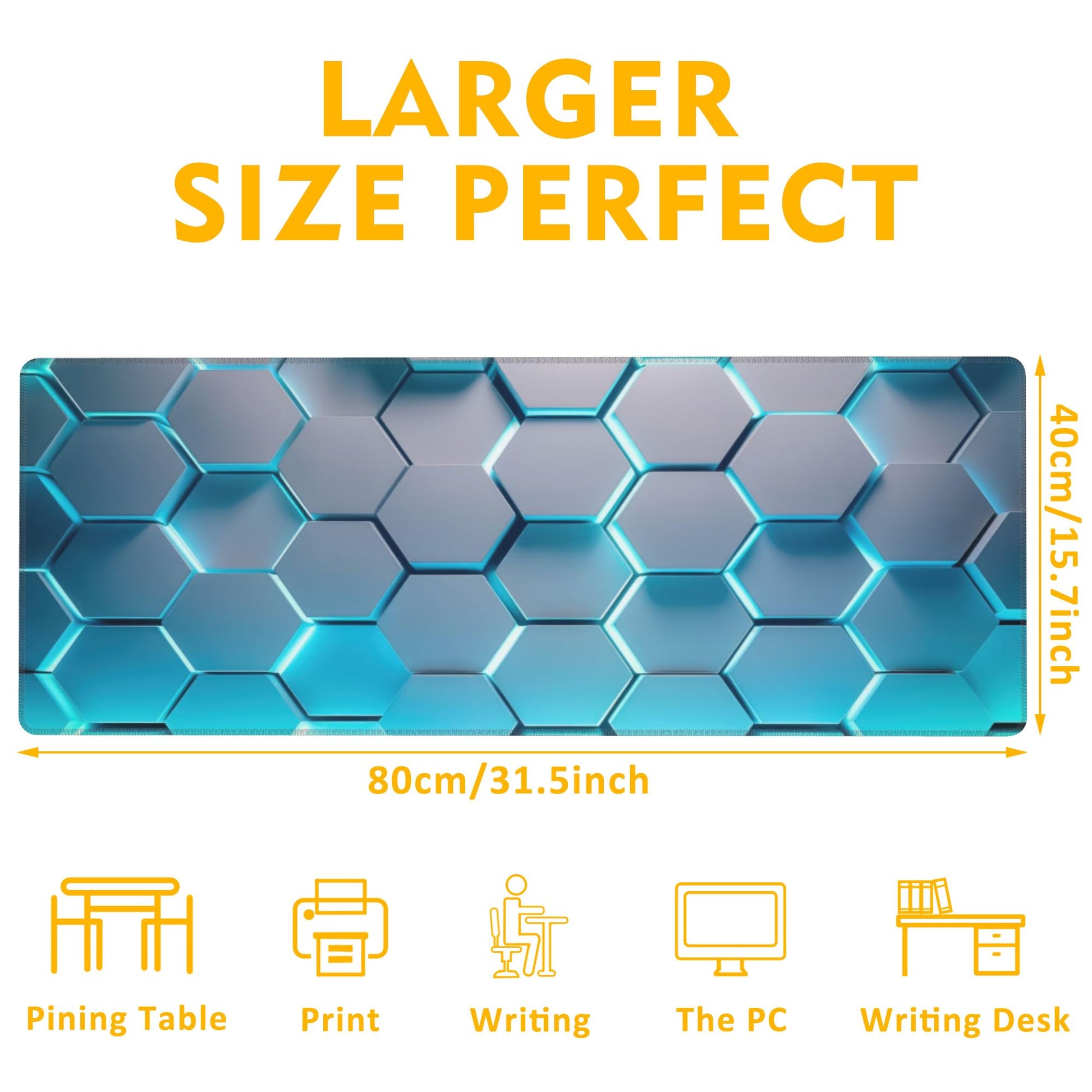 Uiaoiais Gaming Mouse Pad,Honeycomb Hexagon Desk Mat,31.5""X15.7"" Large Desk Pad with Stitched
