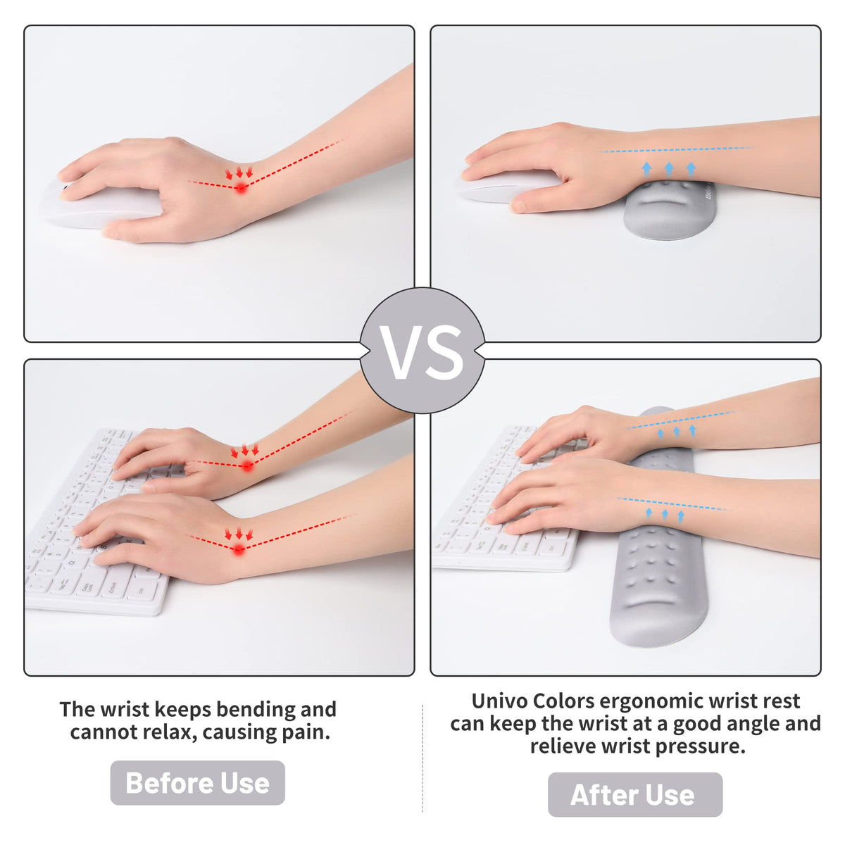 UnivoColors Gray Keyboard Wrist Support and Mouse Wrist Rest Set, Made of Memory Foam Soft Gel