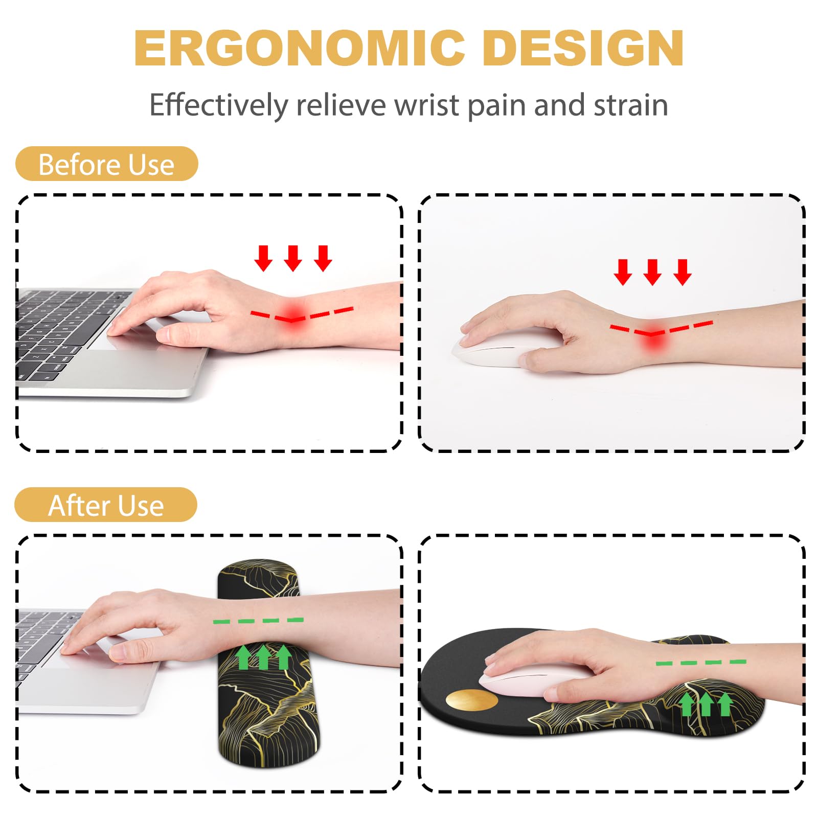 Ergonomic Mouse Pad with Wrist Rest and Keyboard Wrist Rest, Gel Mousepad