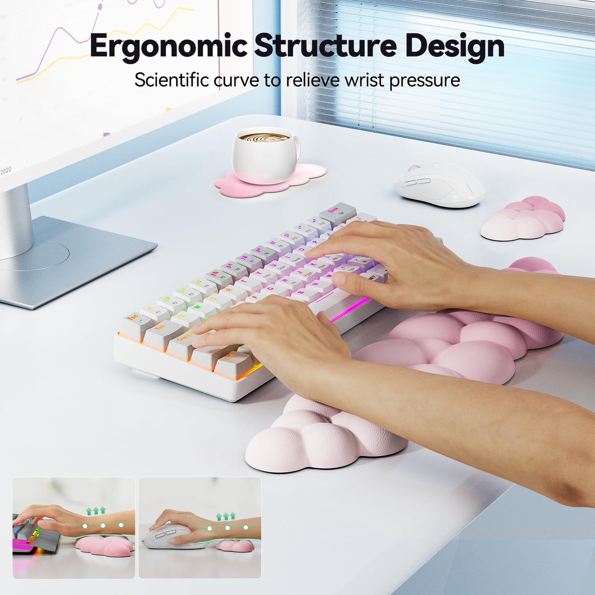TECKNET Cloud Keyboard Wrist Rest Set, Cloud Wrist Rest with Non-Slip Base, PU Leather Wrist Pad