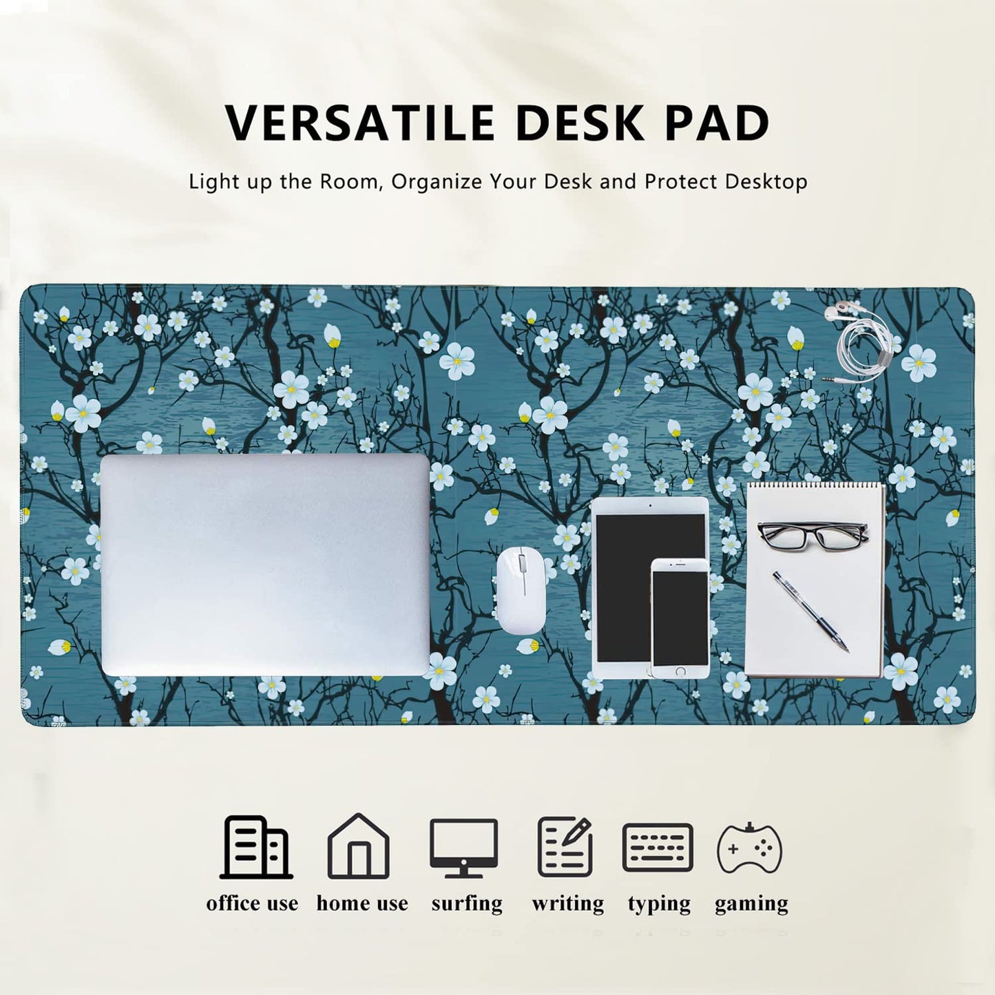 Japanese Cherry Blossom Extended Gaming Mouse Pad Large Desk Mat with Non-Slip Rubber Base and