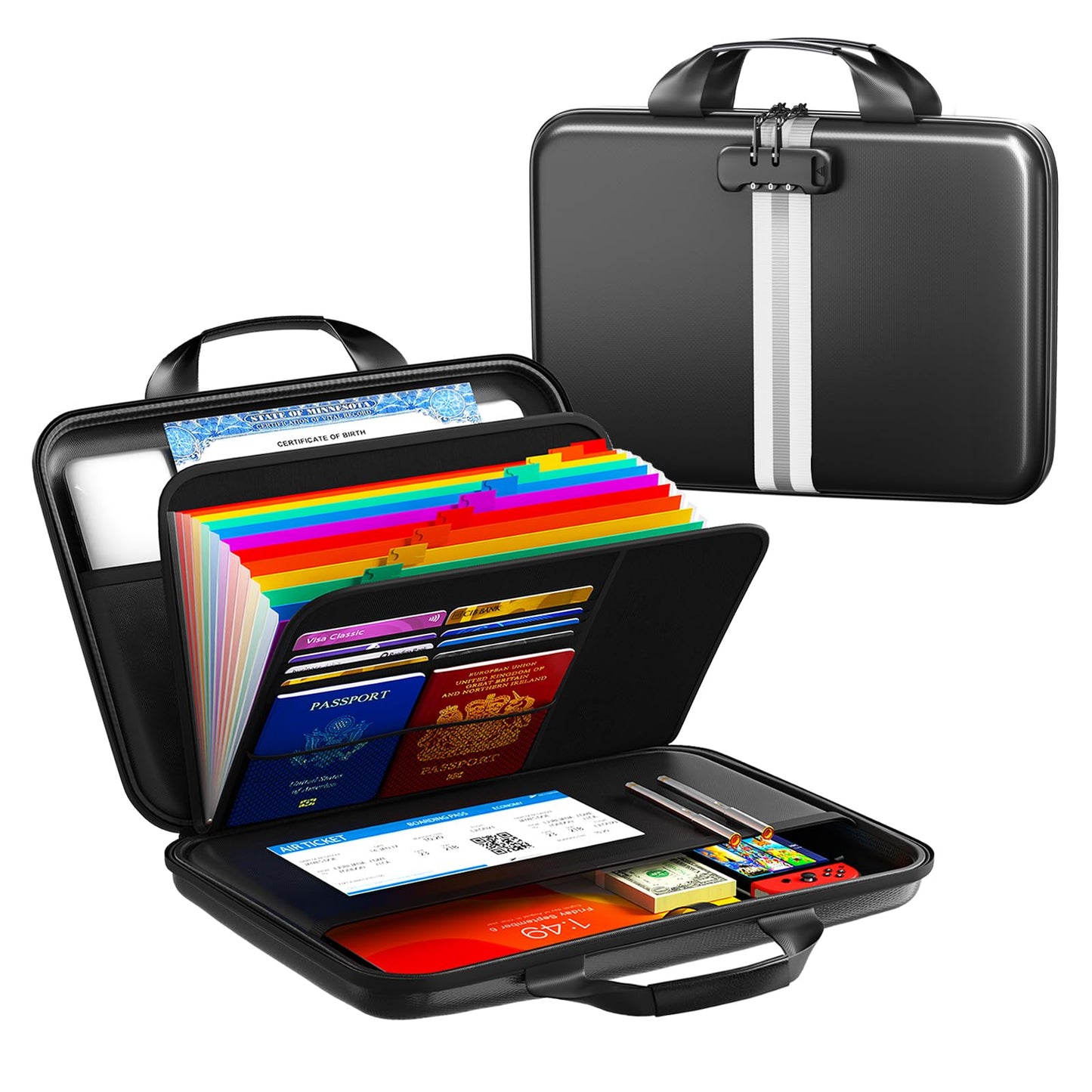 IPYIPY Fireproof Document Organizer with Lock, Semi-Rigid EVA Shell File Box with 13-Pocket