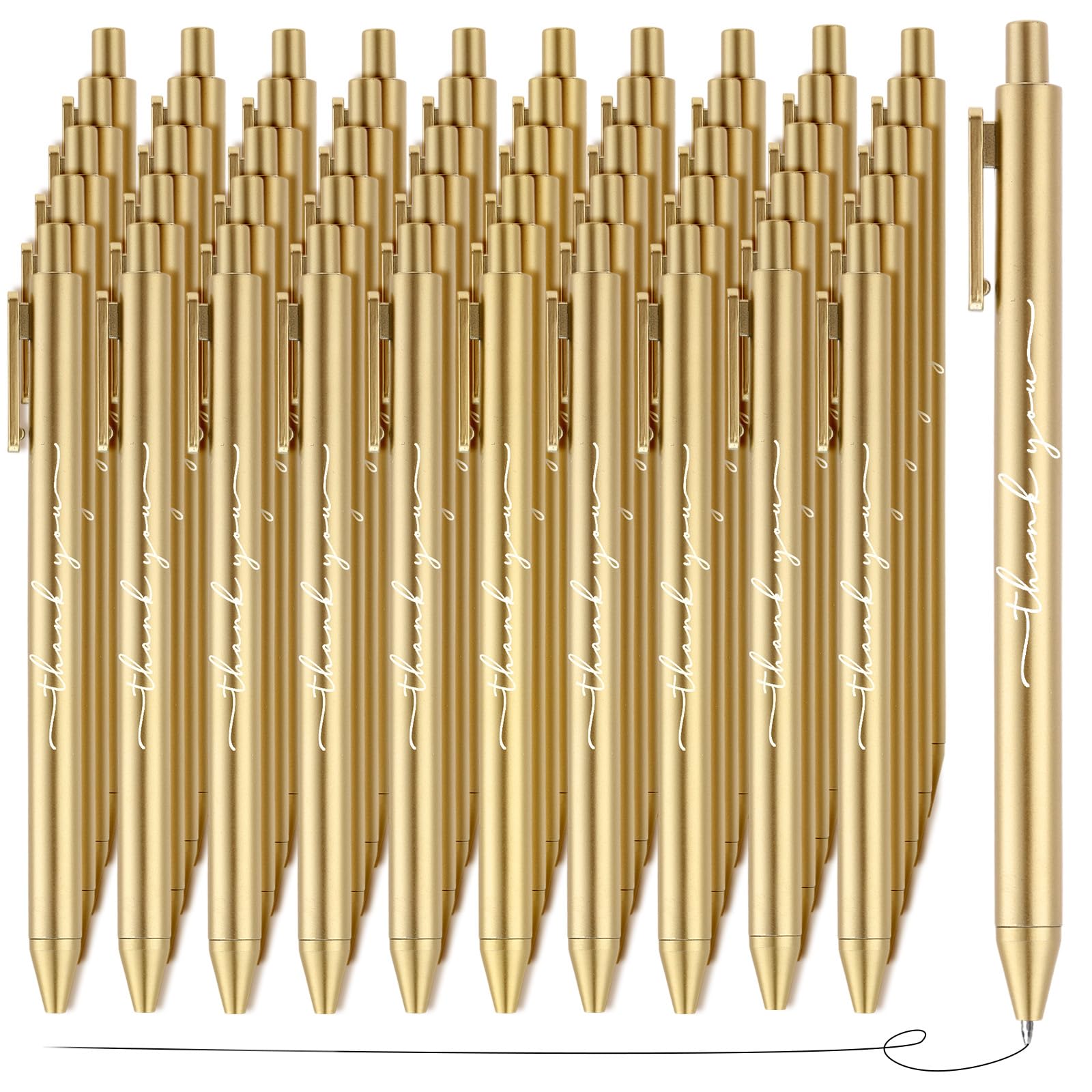 Dispowreath 50 Pcs Thank You Pen Bulk Cute Server Ballpoint, Gold