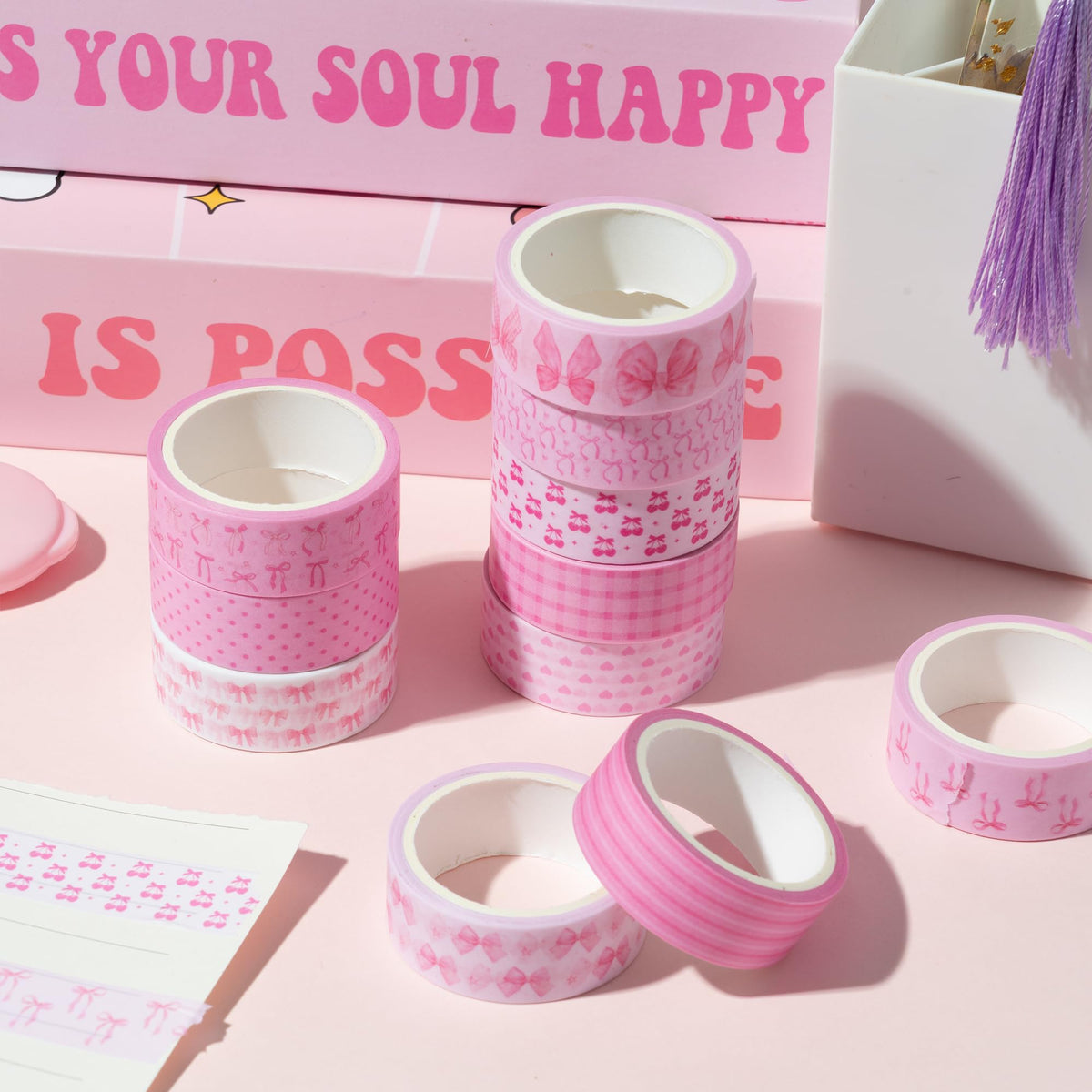BkeeCten 12 Rolls Pink Coquette Washi Tape Strong Adhesion for Journals