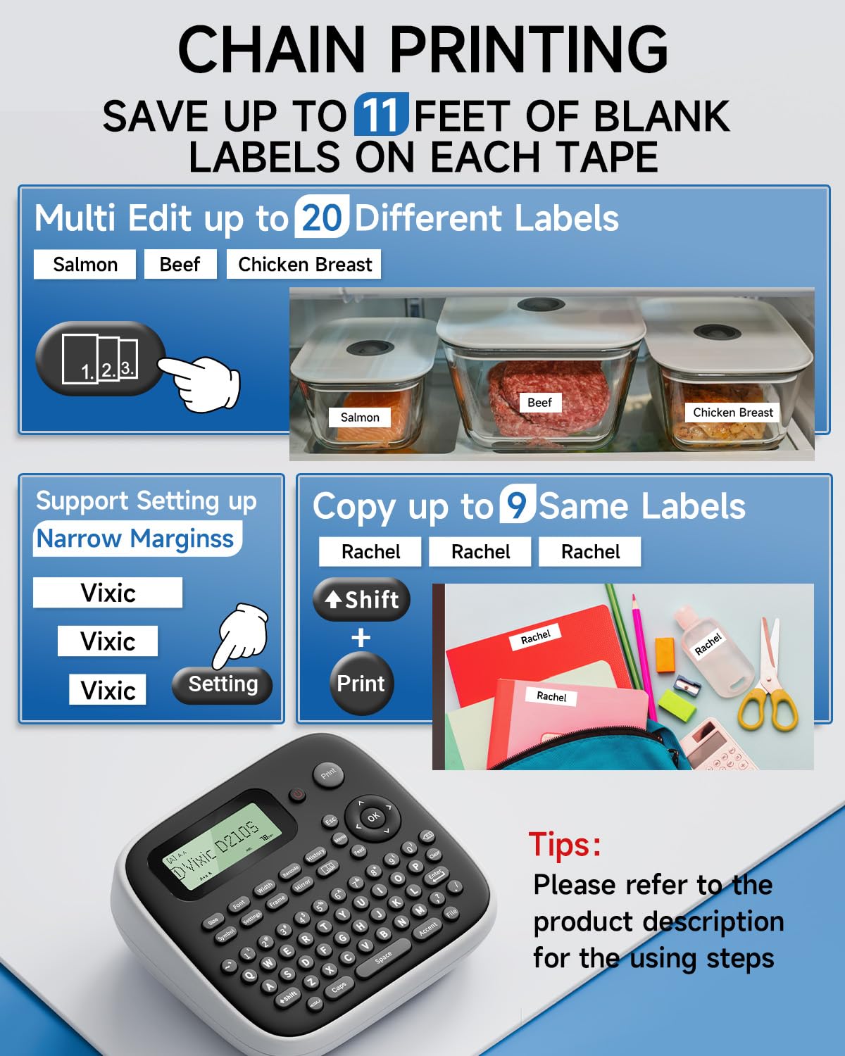 Vixic Label Maker Waterproof-Labels, D210S Label Maker Machine with Tapes