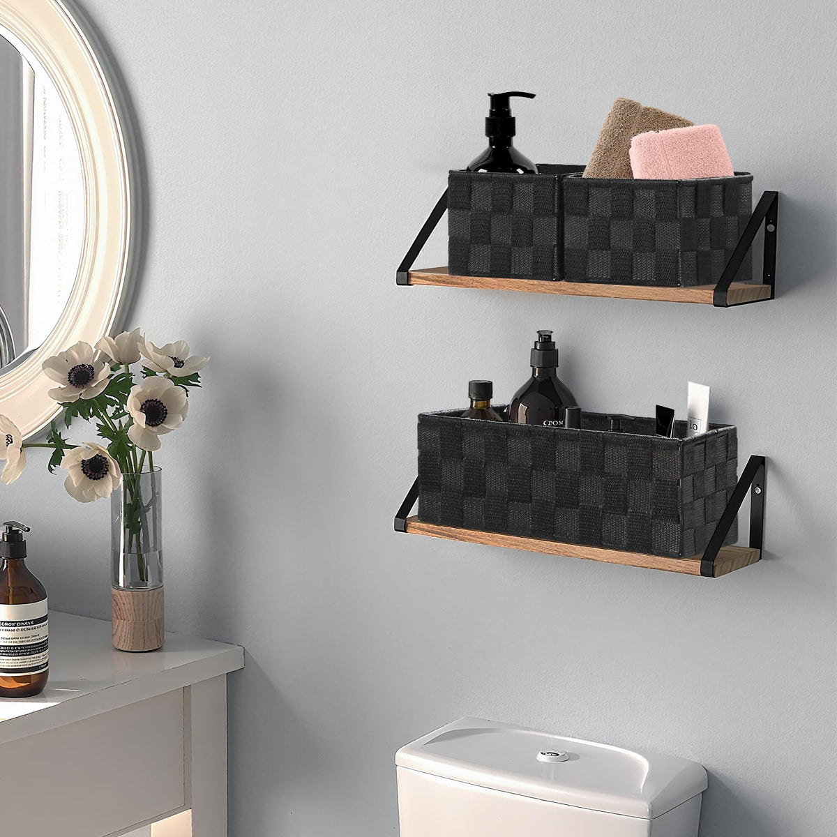 Posprica Small Baskets for Organizing(7 Set) Woven Storage for Shelves, Bathroom, Decorative Closet