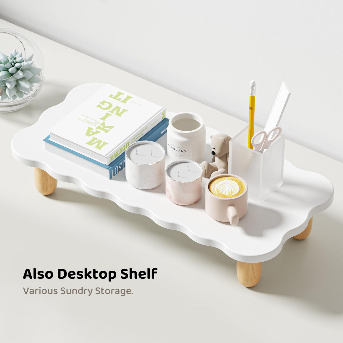 AFOOYO Monitor Stand Riser, Cookie-Shaped Sturdy Wood Computer Monitor Stand for Desk, Ergonomic