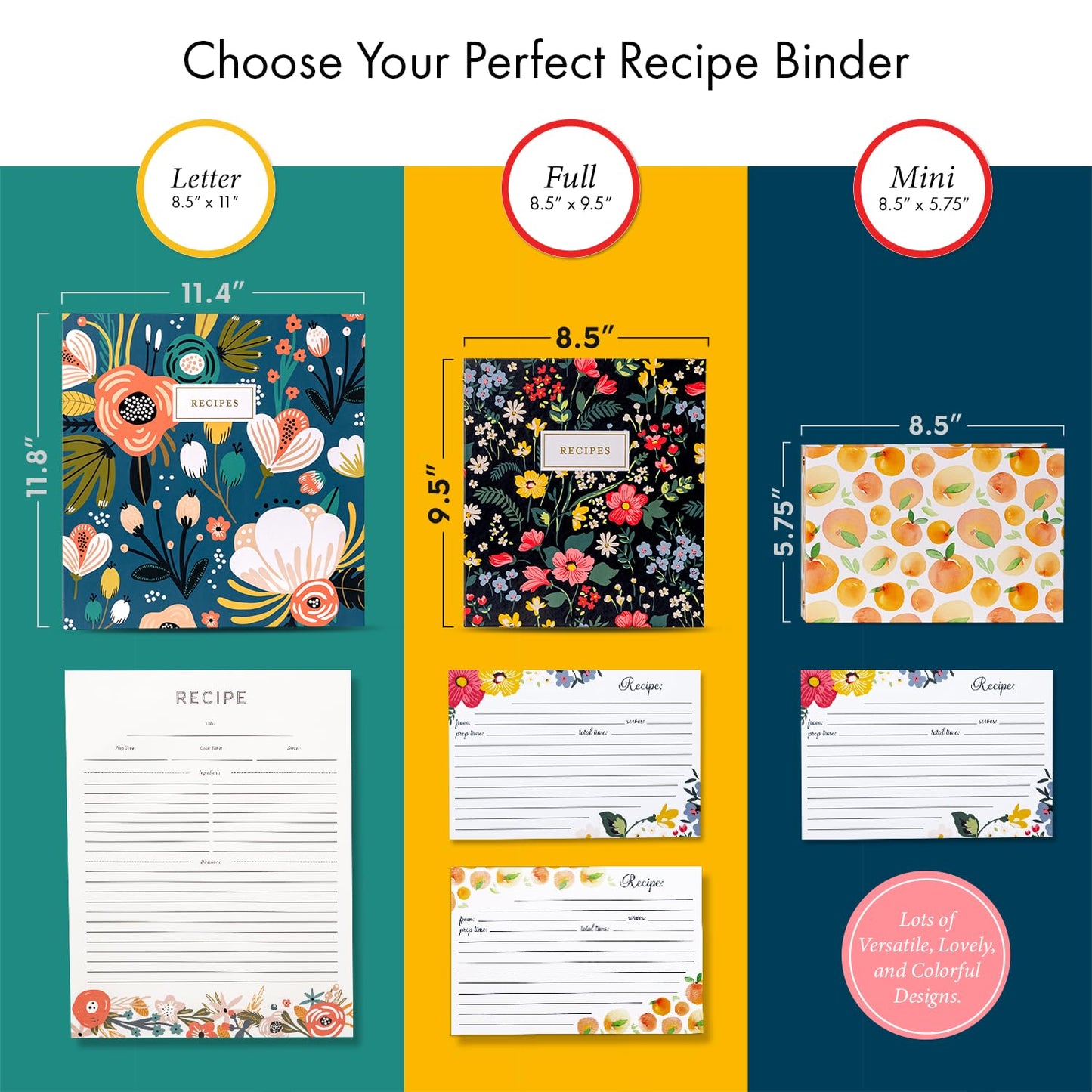Jot & Mark 8.5"" x 11"" Sturdy 3 Ring Recipe Binder with Spill-Proof Clear