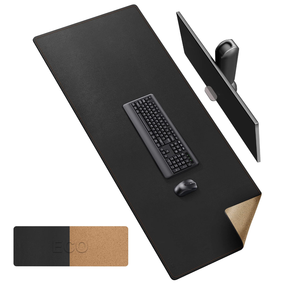 MAIDERN Cork & Leather Desk Pad, 63” x 23.6” Large XXL Desk Ma (Black)