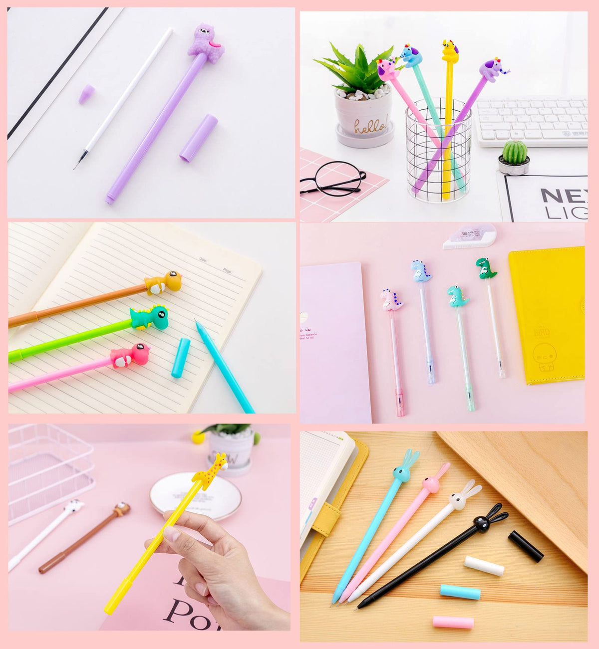 YYaaloa 70pcs Cute Novelty Gel Ink Pens Cartoon Animal 0.5 mm Black Ink Pens Bulk for Kids Office