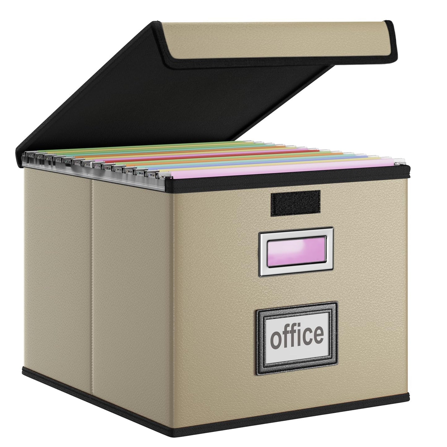 Huolewa Foldable File Organizer Box with Lids (1 Pack, Khaki, Leather)