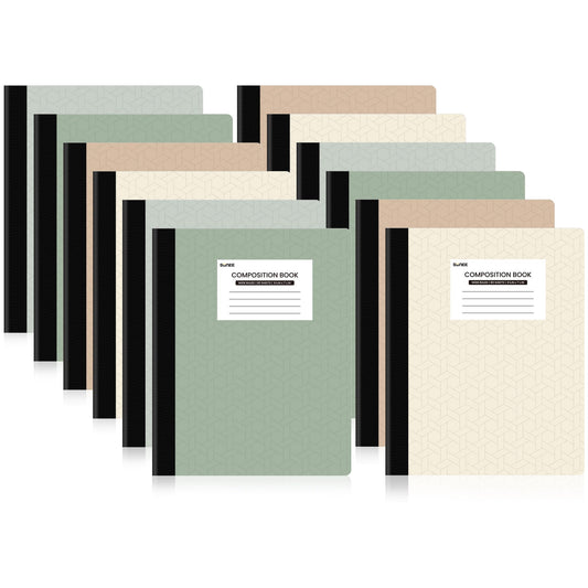 SUNEE Composition Notebooks - Wide Ruled Paper, 12 Pack Composition Book, 9 3/4" x 7 1/2", 80