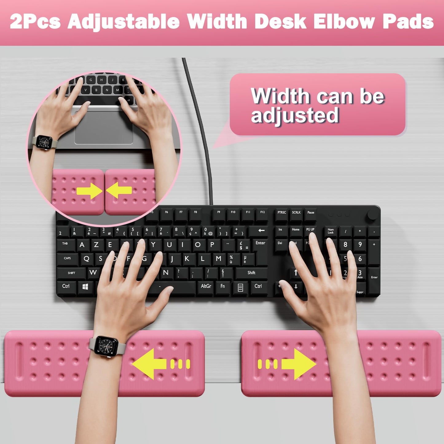 Leolee L-Shaped Desk Elbow Pads for Desk, Pink Memory Foam Arm Rest