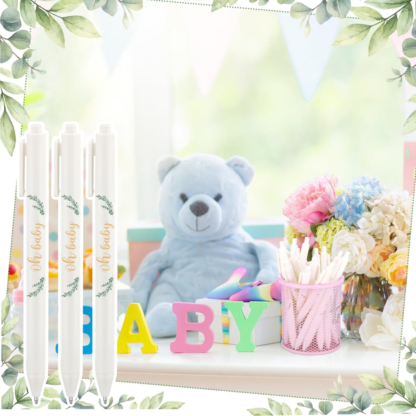 Kisston 60 Pcs Greenery Baby Shower Pens, Gifts Party Favors Bulk