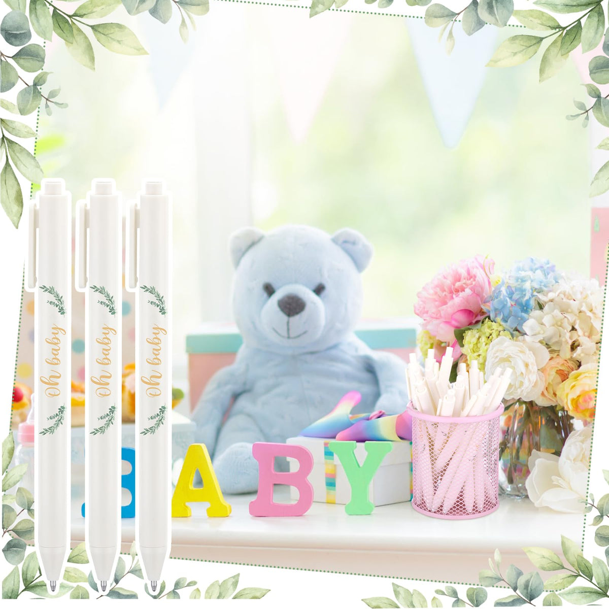 Kisston 60 Pcs Greenery Baby Shower Pens, Gifts Party Favors Bulk