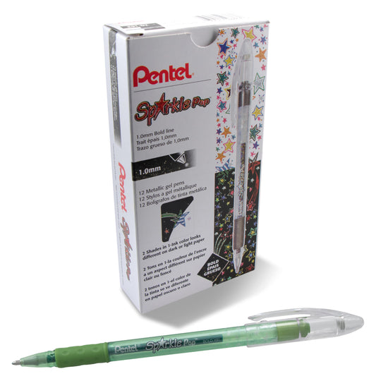 Pentel Sparkle Pop Metallic Gel Pen, (1.0mm) Bold Line, Green/Blue Ink, Box of 12 Pens (K91-DD)
