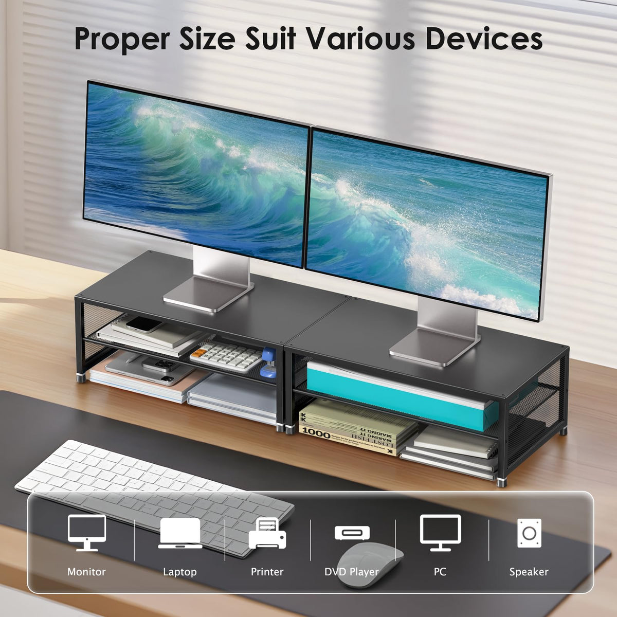 ECOLOVI 2-Tier Computer Monitor Stand Riser, Printer & Laptop Stand, Office Desk Accessories