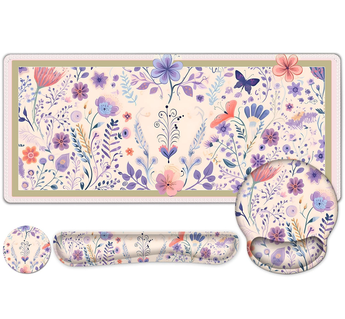 Cute Desk Mat, 4in1 Large Mouse Pad with Wrist Rest, Desk Matt for Desktop, Deskpad Mat, Anti-Slip