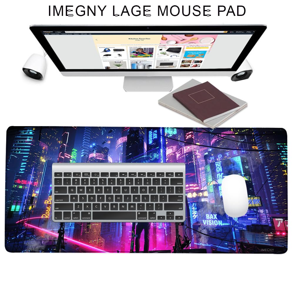 Imegny Extended Gaming Mouse Pad, Portable Mat for Keyboard & Mouse with Stitched Edges + Non-Slip