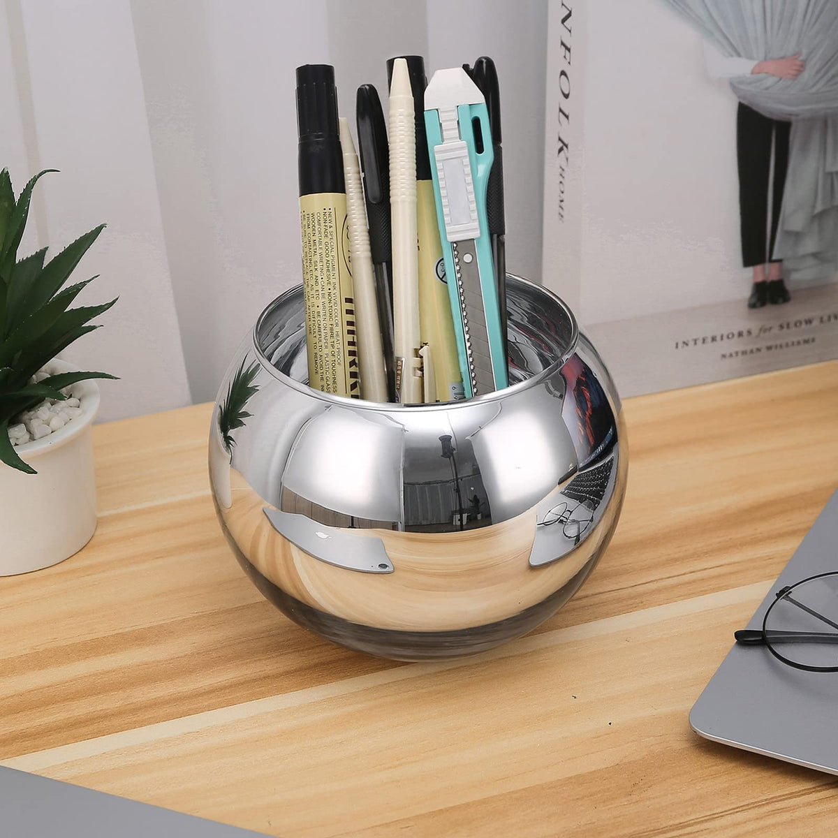 SNDEC Cubicle Accessories, 6'' Glass Candy Dish Desk Mirror to See Behind You, Home Office