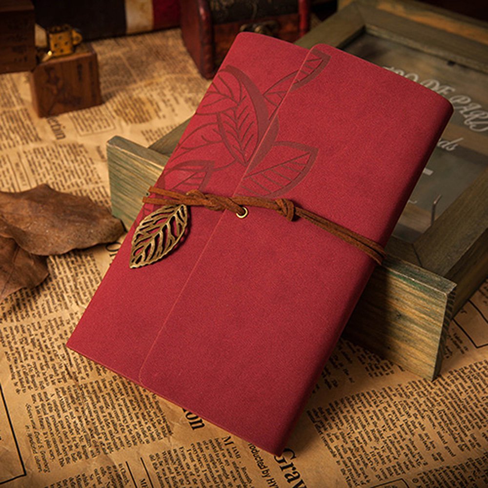 EvZ 5 Inch Mini Vintage Leather Journal, Pocket Size Refillable Loose Leaf Notebook, Retro Dark Red