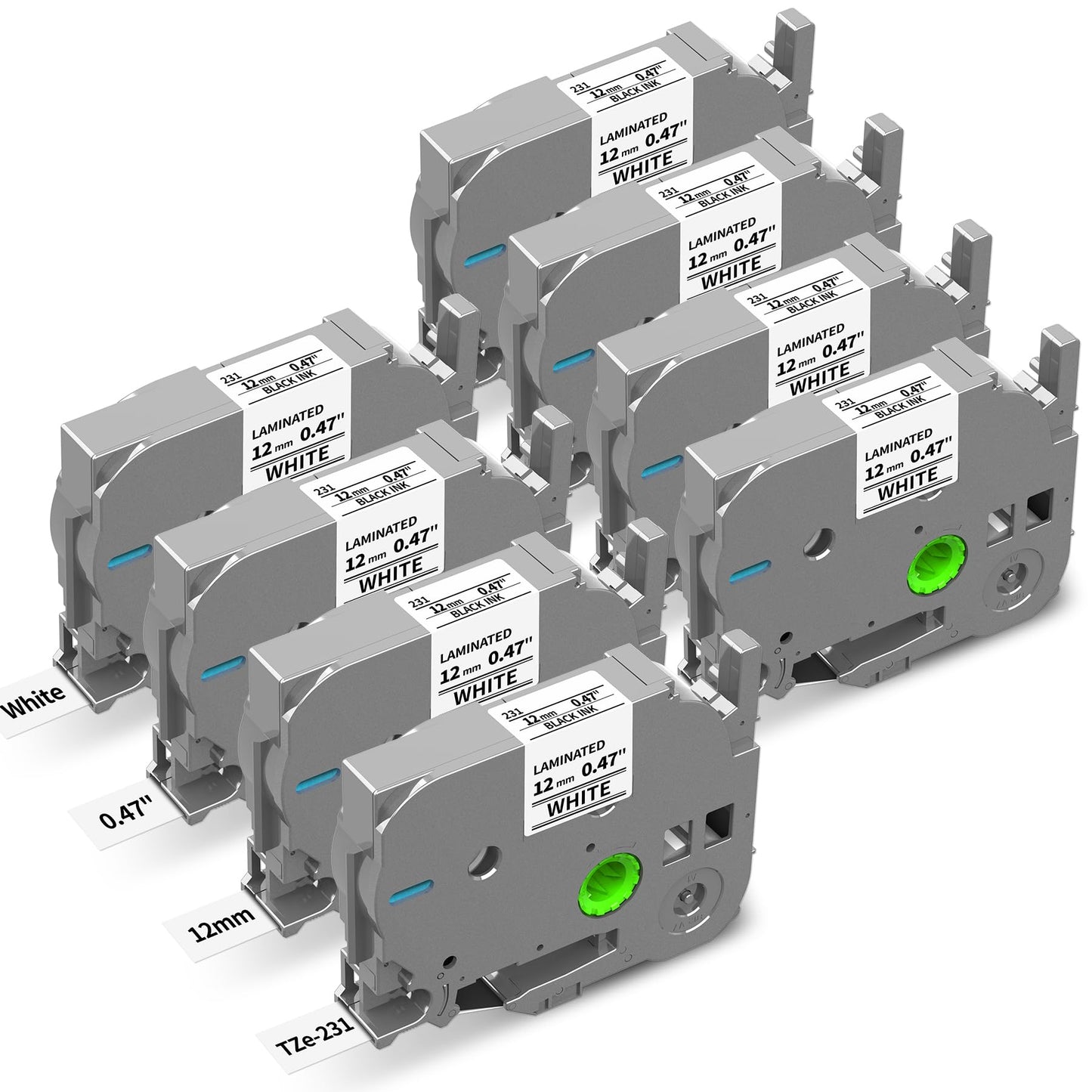 8-Pk TZe-231 Label Maker Tape Replace for Brother Ptouch 12mm .47 Laminated