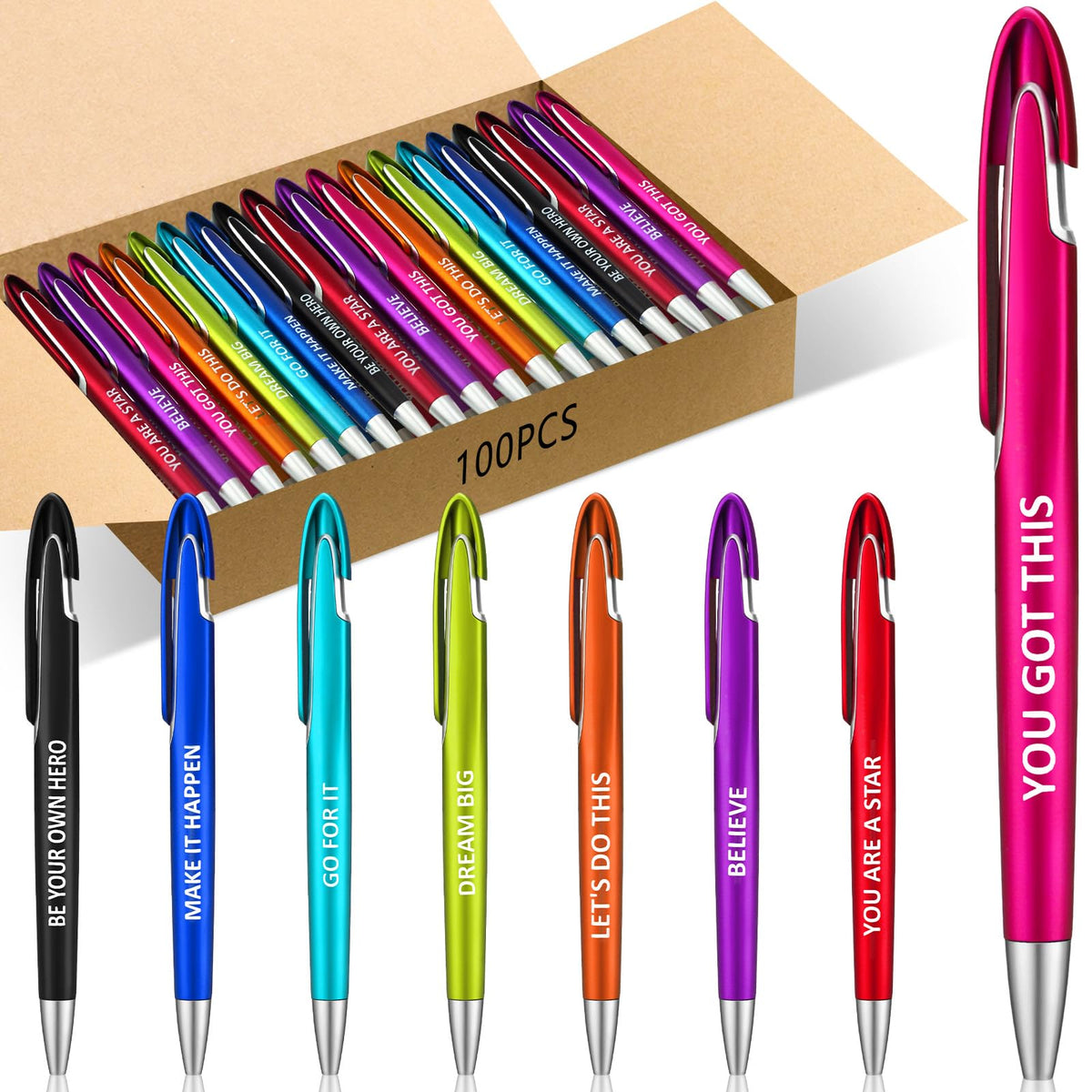 Lincia 100 Pcs Positive Theme Ballpoint Pens Bulk, Medium Point, Black Ink