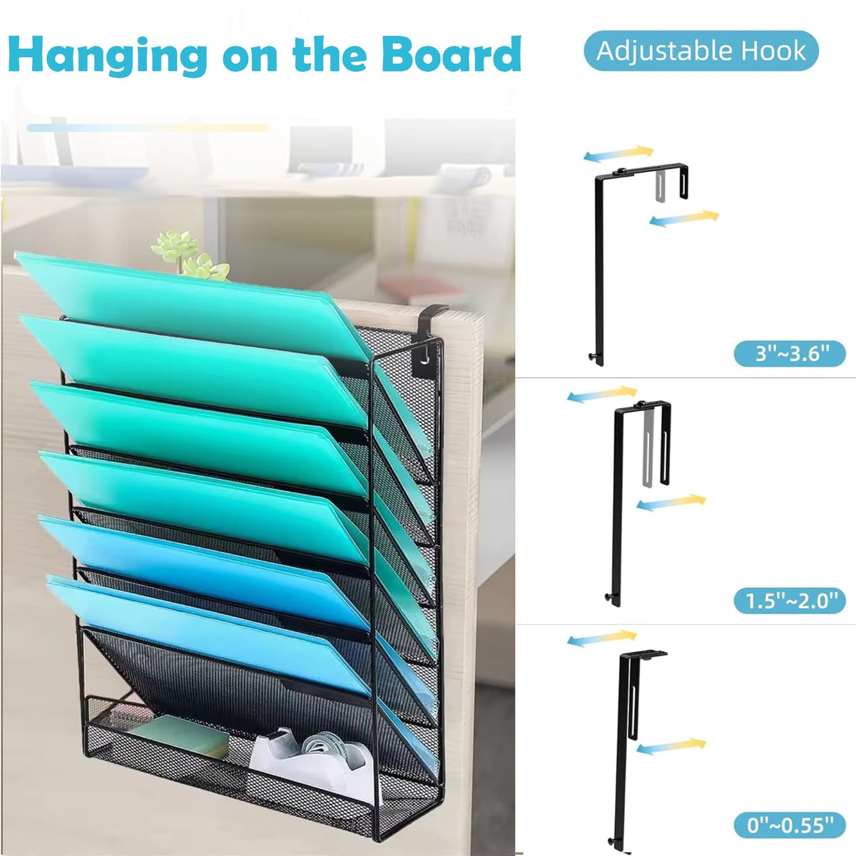 MINDEPOT 7-Tier Wall Hanging File Organizer Cubicle Hanging Organizer Mount File Holder, Mesh